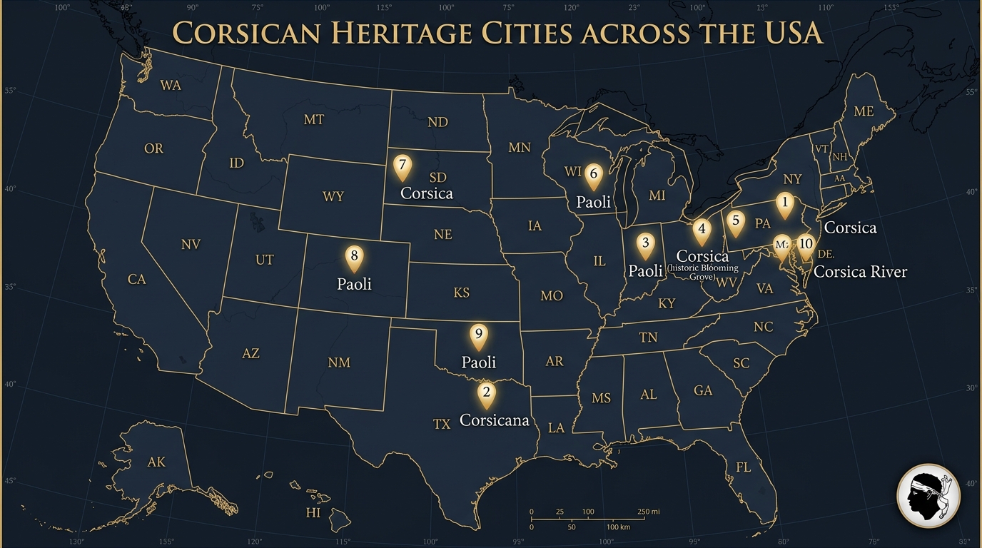 Carte Géopolitique des Corsican Heritage Cities aux États-Unis
